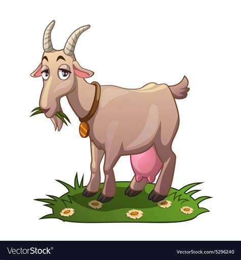 Funny Cartoon Goat On The Meadow Isolated On White Vector