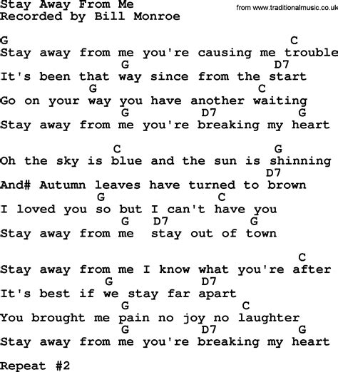 Stay Away From Me Bluegrass Lyrics With Chords