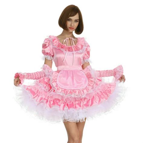 sissy girl maid pink lockable bow satin dress crossdressing cosplay costume 23 62 picclick