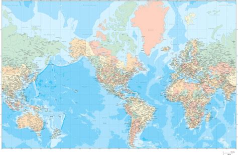 Large Size Detailed Adobe Illustrator World Map With Ocean Contours