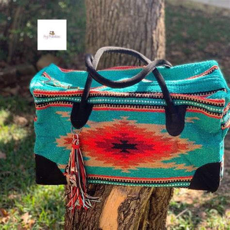 Turquoise Aztec Saddle Blanket Weekender Bag Etsy Bags Saddle