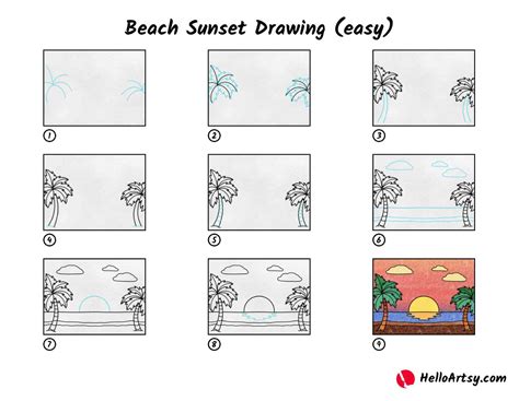 Beach Sunset Drawing Easy Helloartsy