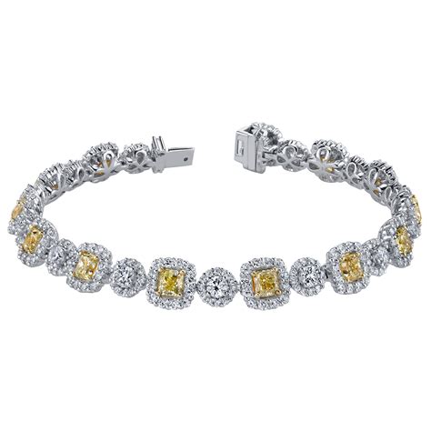 White And Fancy Yellow Round Diamond Tennis Bracelet For Sale At 1stdibs
