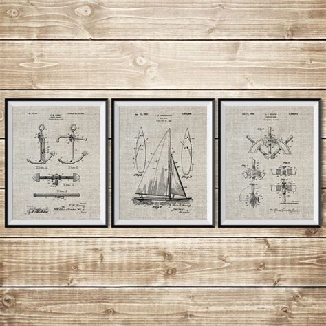 Sailboat Blueprint Nautical Wall Art Patent Print Group Sailboat Art