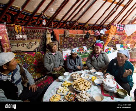 A Traditional Kazakh Feast Inside A Kazakh Yurt Stock Photo Royalty