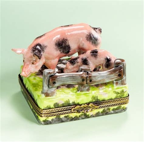 The Cottage Shop Limoges Pigs By Fence Box