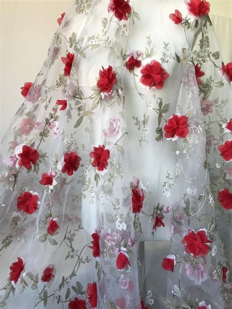 Transparent Organza Printed Fabric With 3d Rose Chiffon Flower Etsy