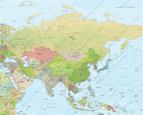 Digital Map Asia Political With Relief 1295 The World Of