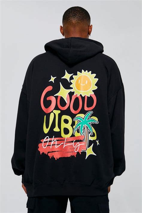 Oversized Good Vibes Only Graphic Hoodie Boohoo