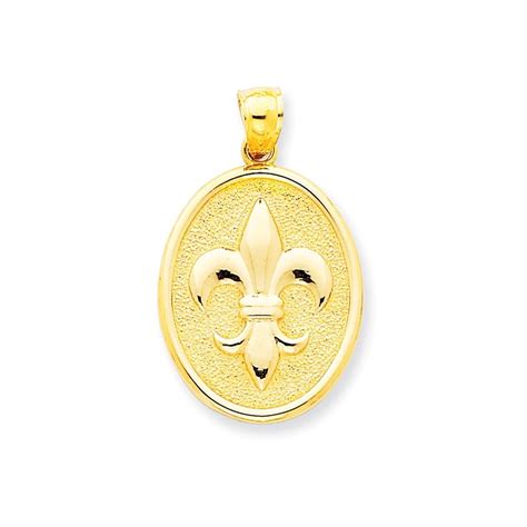 Jewelryweb 14k Gold Fleur De Lis Oval Disk Pendant