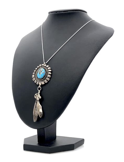 Lot Bw Signed Native American Sterling Turquoise Pendant Necklace