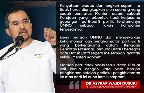 Butiran peribadi nama asyraf wajdi bin dusuki lahir 14 mei 1976 (berusia 43 tahun) pasangan dr. Pemuda UMNO gesa letak jawatan, Latiff minta maaf akui ...