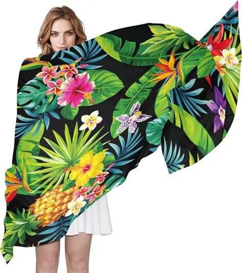 Ccdmj Hawaii Palm Leaves Floral Scarfs Women Lightweight Silk Scarf