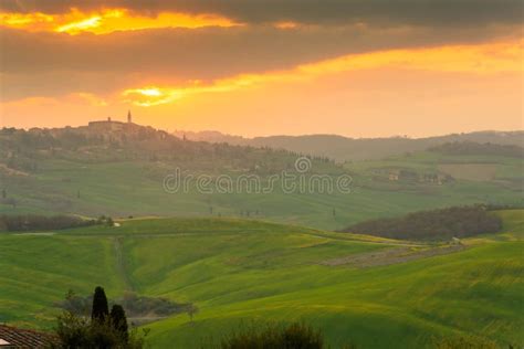 Amazing Sunrise Over The Green Hills Of The Tuscany Countryside Italy