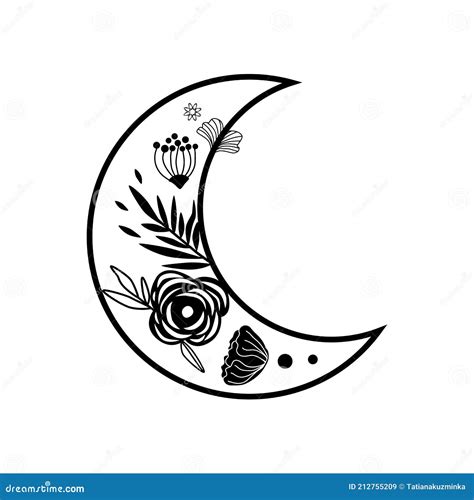 Flower Moon Logo Beauty Black Moon Tattoo Celestial Crescent Isolated