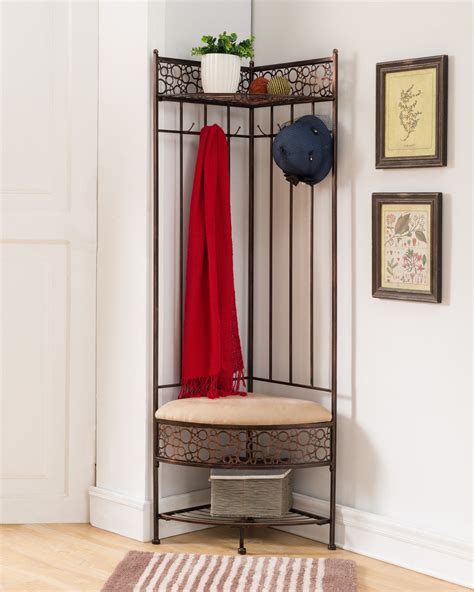 Crespin Copper Metal Corner Entryway Hallway Storage Bench Hall Tree