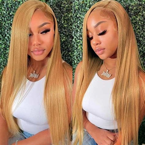 Honey Blonde 27 Colored HD Lace Full Frontal Wig Straight Human Hair