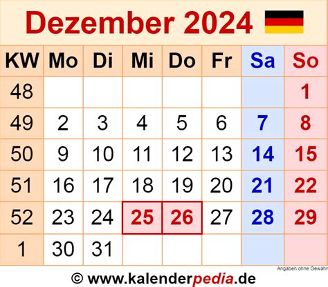Kalender Dezember 2024 Als Excel Vorlagen