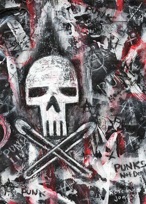 Safety Pins Punk Skull By Roseanne Jones