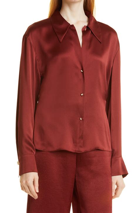 Vince Fitted Silk Blouse Currant Editorialist