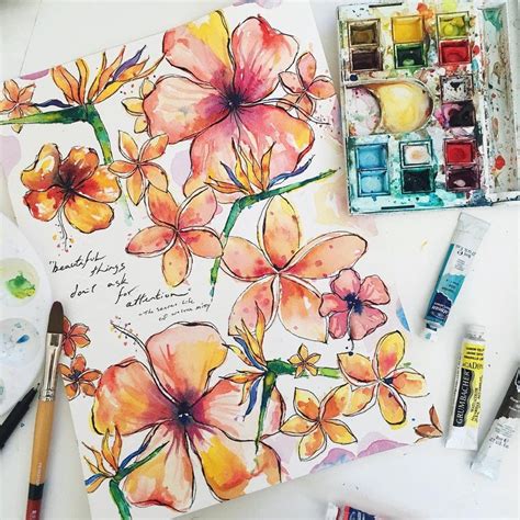 Hawaiian Hibiscus Flower Watercolor By Surf Artist Rebekah Steen