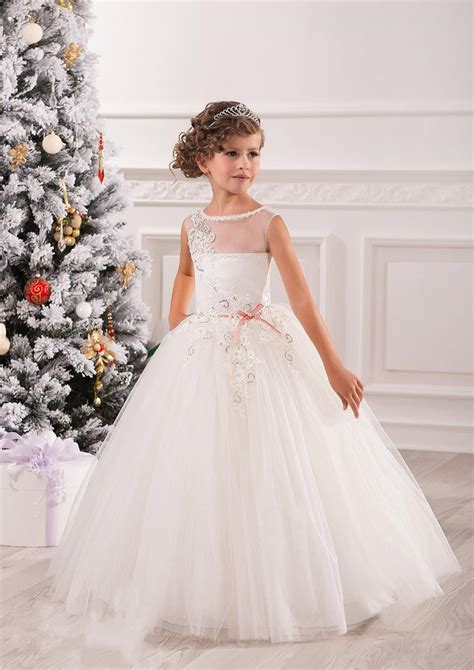 elegant white lace ball gowns tulle flower girl dresses for weddings girls pageant dresses 2016
