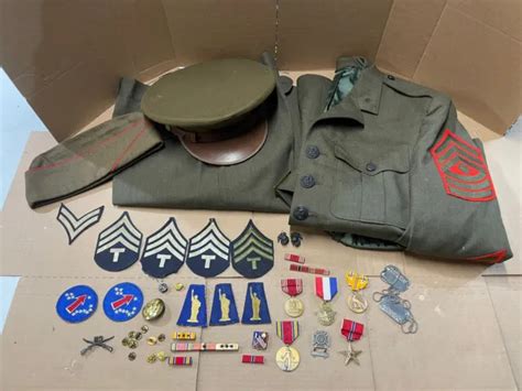 Us Army Ww2 Ww1 Vietnam Military Lot Medals Patches Hat Army Marines