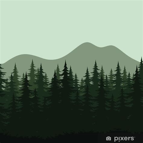 Wall Mural Seamless Mountain Landscape Forest Silhouettes Pixersus