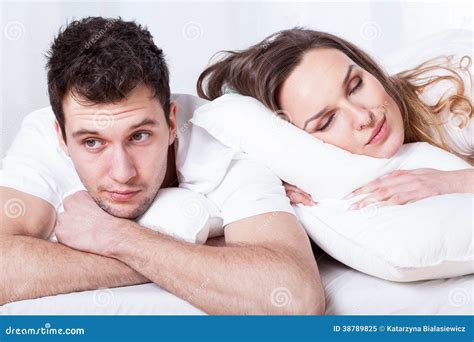 Sleeping Wife And Thoughtful Husband Stock Image Image Of Marriage Beautiful 38789825