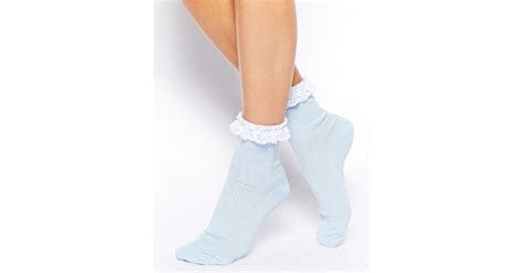 Asos Lace Trim Ankle Socks In Blue Lyst