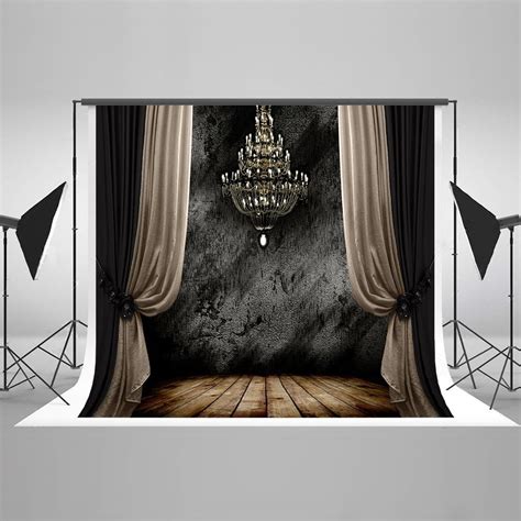 Xddja Polyester Fabric 7x5ft Black Wall Curtain Wood Floor Droplight