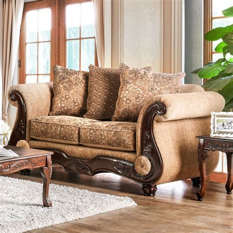 Furniture Of America Rhodes Traditional Chenille Loveseat In Gold And