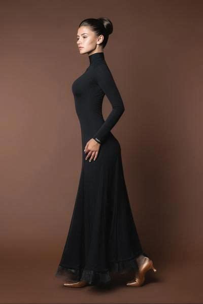 Classic Black Ballroom Dance Dress From Dancewear For You Australia With High Neck Long Sleeves