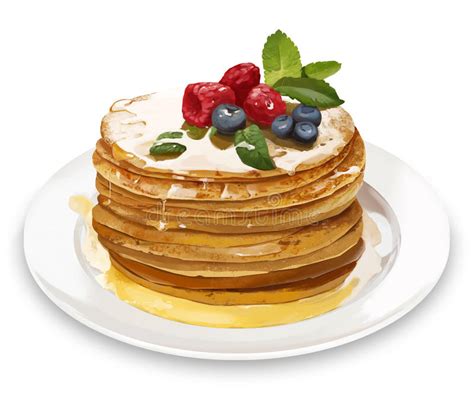 Pancakes With Blueberries And Maple Syrup Vector Illustration Stock
