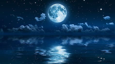 Hd Wallpaper Moon Sky Moonlight Full Moon Sea Horizon Supermoon