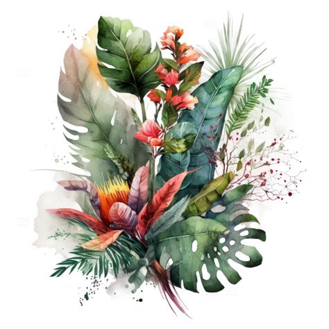 Watercolor Tropical Flowers Cutout 23438424 Png