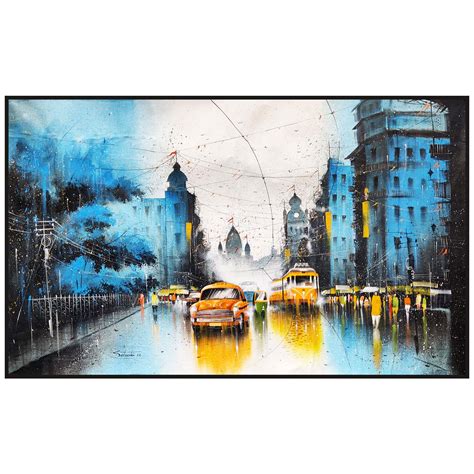 Streets Of Kolkata By Artist Saptarshy Nandi Cityscape Painting