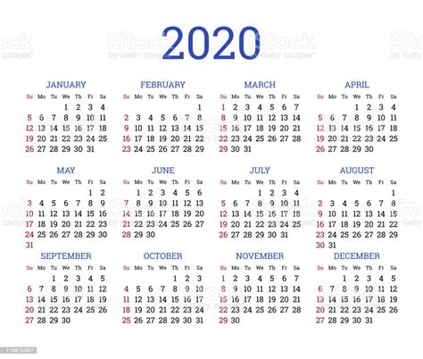 Ilustración De Diseño De Calendario Clásico Simple Para El Año 2020 Y
