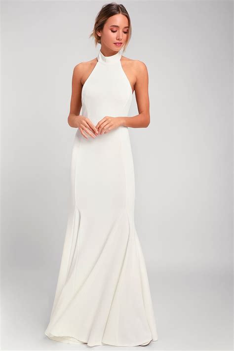Slice Of Joy White Halter Maxi Dress Elegant White Dress White
