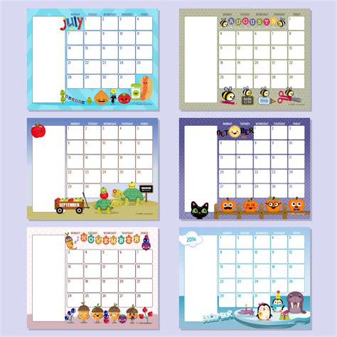 2014 Text Editable Weekday Calendars Preschool Calendar