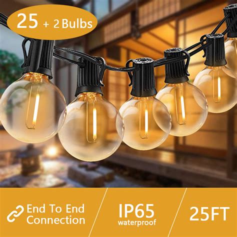 G40 Solar Led String Lights 762m25ft 25bulbs With 2 Spare Bulbs Warm