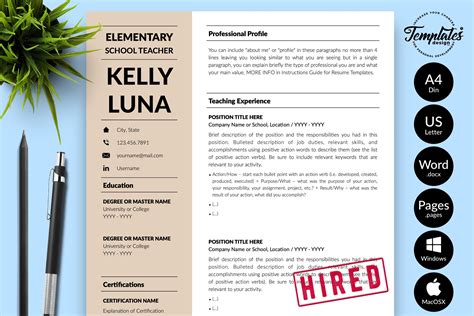 Modern Teacher Resume For Microsoft Word And Apple Pages Resumes