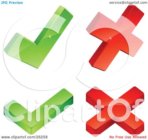 Clipart Illustration of Two Green Check Marks And Two Red X Marks, On A White Background by 
