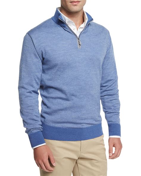 Peter Millar Cashmere Quarter Zip Pullover Sweater In Blue For Men Lyst
