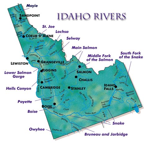 Physical Map Of The Lakes And Rivers In Idaho Idaho Travel Agency