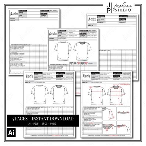 Spec Sheets Templates T Shirts Tech Pack Apparel Industry Fashion