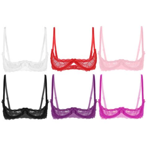 Womens Bare Exposed Breasts Bra See Through Lace Underwired Bra Top