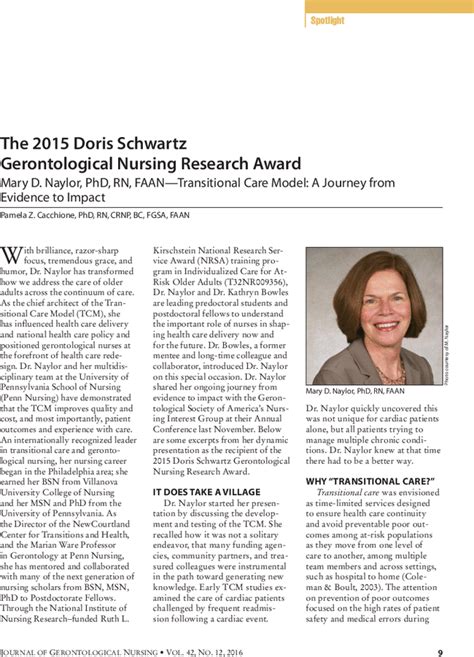 The 2015 Doris Schwartz Gerontological Nursing Research Award Mary D Naylor Phd Rn Faan