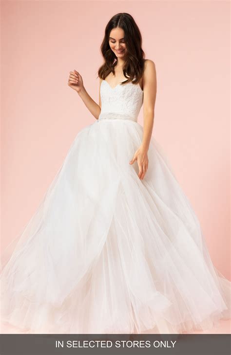 Bliss Monique Lhuillier Spaghetti Strap Lace And Tulle Ball Gown Nordstrom