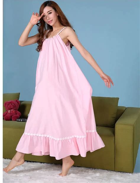 Pink White Princess Nightgowns Women Sleepwear Long Cotton Nightdress